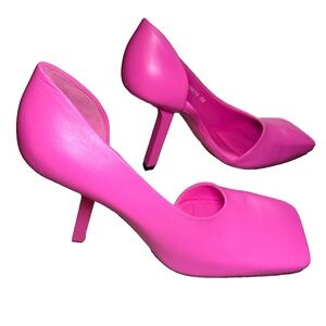Balenciaga Void D'orsay Square Toe Leather 110mm Heels Neon Pink Size 38